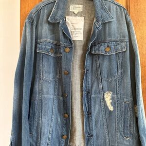 Current/Elliott Blue Trucker Jean Jacket with Distressed Details